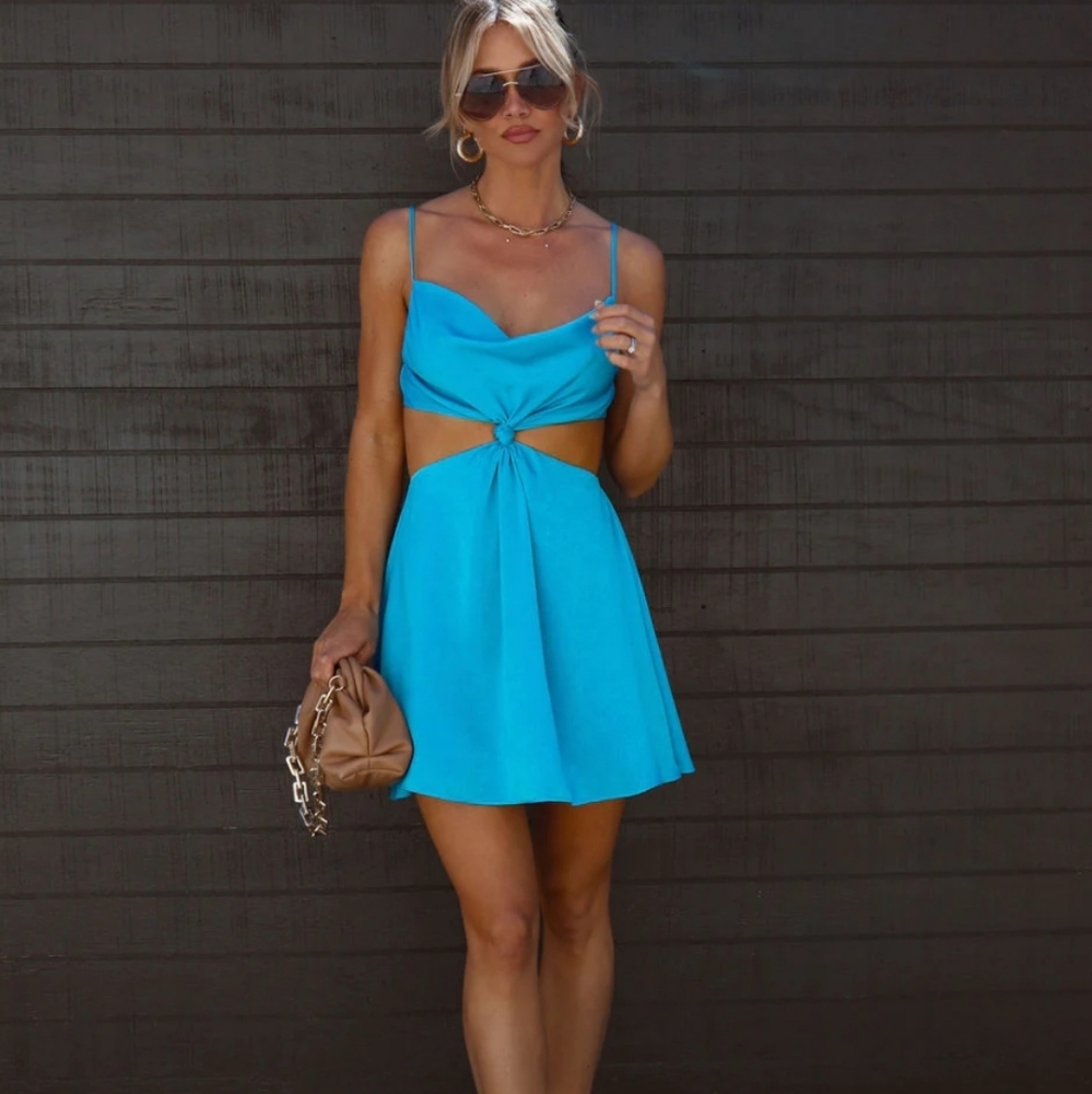 Nevaeh Satin Cowl Neck Cutout Mini Dress